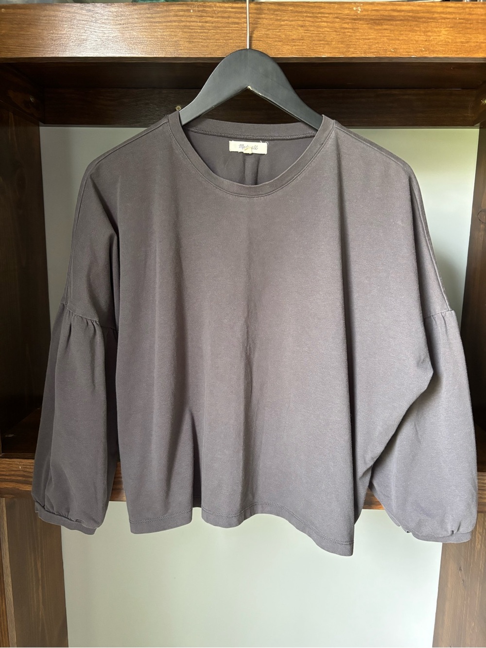 Madewell Charcoal Puff-Sleeve Crewneck Shirt